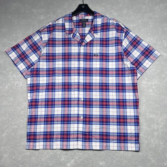 Polo Ralph Lauren Mens Size Large Plaid Pajama Shirt Top Short Sleeve Button Up - Picture 1 of 11